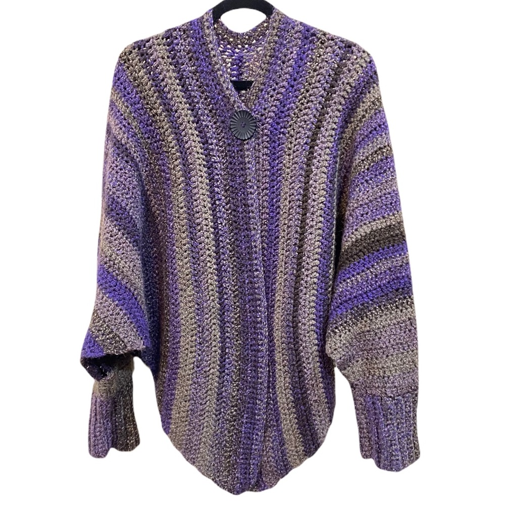 Handmade Crochet Purple Gray Poncho One Size